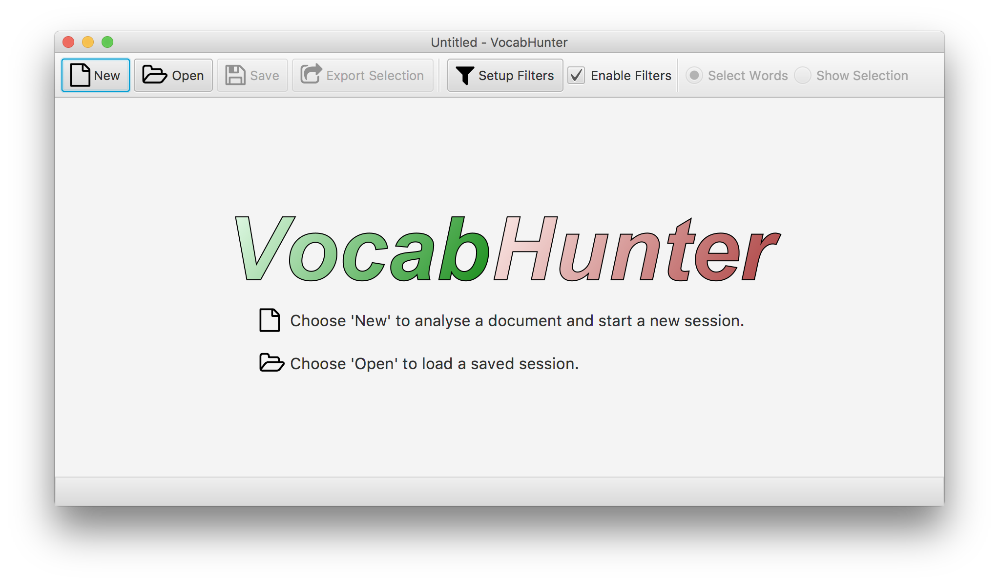 Screenshot of VocabHunter initial window