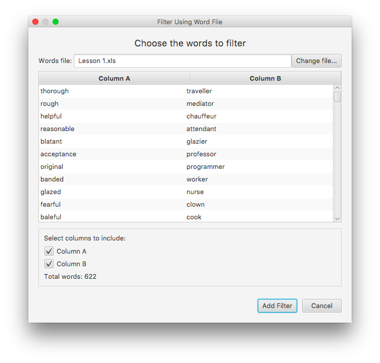 VocabHunter Word List Filter