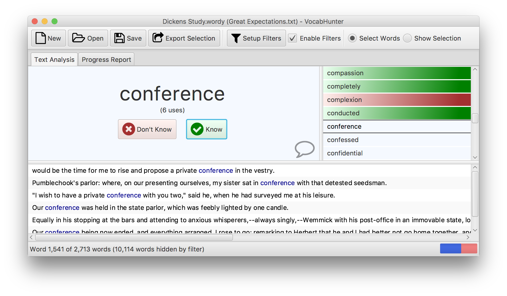 Screenshot of VocabHunter in use